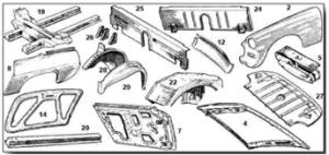 (6) MIDGET 1500 GENUINE HERITAGE FRONT END ASSEMBLY CZJ565