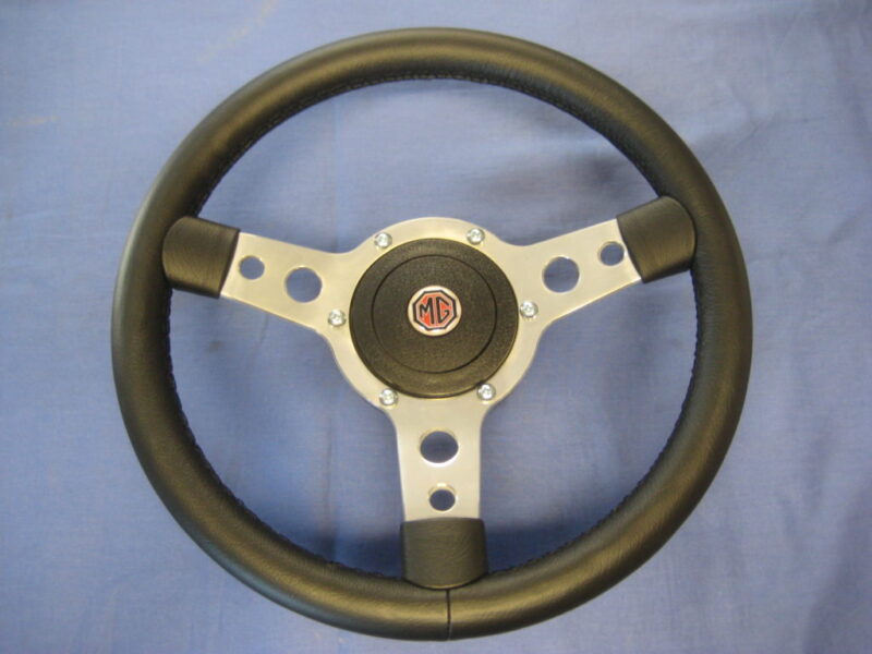 thumbnail image 2 of 14 Inch Black Leather Steering Wheel With Hub Adapter Kit For MG Midget (1978-79) & MGB (1977-80) – Springalex/Mountney 2 of 3