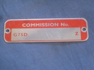 CRCP358 MGB GT V8 COMMISSION PLATE G75D   Z